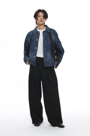 Blue Patchwork Washed Denim Jacket for Women - Trendy Y2K Style with Roaring Beast Design