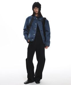 Blue Patchwork Washed Denim Jacket for Women - Trendy Y2K Style with Roaring Beast Design