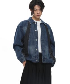 Blue Patchwork Washed Denim Jacket for Women - Trendy Y2K Style with Roaring Beast Design