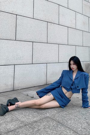 Blue Short Blazer and Low-Waisted Skirt Suit Set â€“ Chic Two-Piece Outfit for Effortless Style, Perfect for Personal Use and Special Occasions