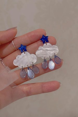 Blue Star Cloud Rain Drop Earrings for Women - Cute Exquisite Quality Ear Accessories, Unique Mosquito Coil Design