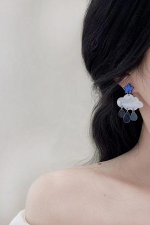 Blue Star Cloud Rain Drop Earrings for Women - Cute Exquisite Quality Ear Accessories, Unique Mosquito Coil Design