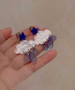 Blue Star Cloud Rain Drop Earrings for Women - Cute Exquisite Quality Ear Accessories, Unique Mosquito Coil Design