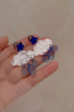 Blue Star Cloud Rain Drop Earrings for Women - Cute Exquisite Quality Ear Accessories, Unique Mosquito Coil Design