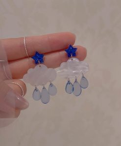 Blue Star Cloud Rain Drop Earrings for Women - Cute Exquisite Quality Ear Accessories, Unique Mosquito Coil Design