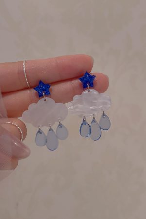 Blue Star Cloud Rain Drop Earrings for Women - Cute Exquisite Quality Ear Accessories, Unique Mosquito Coil Design
