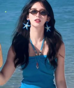 Blue Starfish Drop Earrings for Women, Unique Exaggerated Woven Design, Beach Vacation Style, Trendy Statement Jewelry