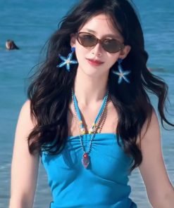 Blue Starfish Drop Earrings for Women, Unique Exaggerated Woven Design, Beach Vacation Style, Trendy Statement Jewelry