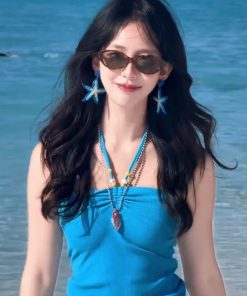 Blue Starfish Drop Earrings for Women, Unique Exaggerated Woven Design, Beach Vacation Style, Trendy Statement Jewelry