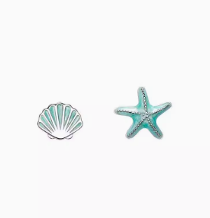 Blue Starfish Earrings for Women - Cute Asymmetrical Shell Design, Simple & Exquisite Small Earrings, Versatile Ocean-Inspired Jewelry