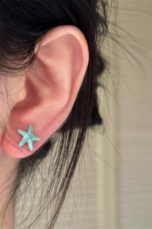 Blue Starfish Earrings for Women - Cute Asymmetrical Shell Design, Simple & Exquisite Small Earrings, Versatile Ocean-Inspired Jewelry