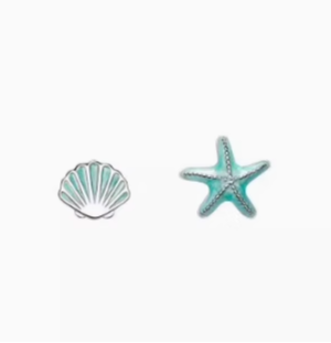 Blue Starfish Earrings for Women - Cute Asymmetrical Shell Design, Simple & Exquisite Small Earrings, Versatile Ocean-Inspired Jewelry