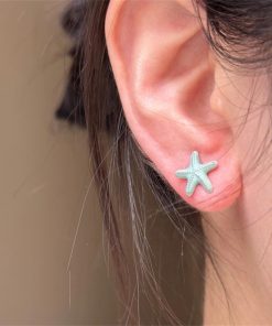 Blue Starfish Earrings for Women - Cute Asymmetrical Shell Design, Simple & Exquisite Small Earrings, Versatile Ocean-Inspired Jewelry