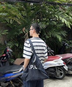 Blue Striped Short Sleeve T-Shirt for Men - Summer Casual Loose Fit Top in American Style, Versatile Wardrobe Essential