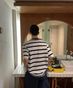 Blue Striped Short Sleeve T-Shirt for Men - Summer Casual Loose Fit Top in American Style, Versatile Wardrobe Essential