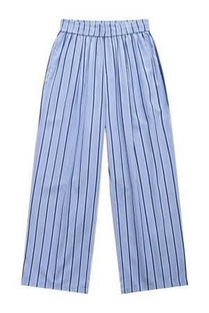 Blue Striped Wide-Leg Pants for Men, Casual Summer Loose Fit BF Style, Versatile Drape Walking Trousers