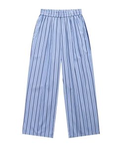 Blue Striped Wide-Leg Pants for Men, Casual Summer Loose Fit BF Style, Versatile Drape Walking Trousers