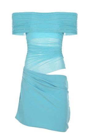 Blue Summer One-Shoulder Mesh Sheer Bodycon Dress - Sexy Waist-Cinching Mini with Exposed Waist - Y2K Fashion Trend