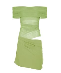 Blue Summer One-Shoulder Mesh Sheer Bodycon Dress - Sexy Waist-Cinching Mini with Exposed Waist - Y2K Fashion Trend