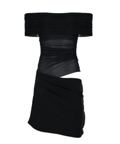 Blue Summer One-Shoulder Mesh Sheer Bodycon Dress - Sexy Waist-Cinching Mini with Exposed Waist - Y2K Fashion Trend