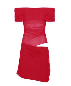 Blue Summer One-Shoulder Mesh Sheer Bodycon Dress - Sexy Waist-Cinching Mini with Exposed Waist - Y2K Fashion Trend