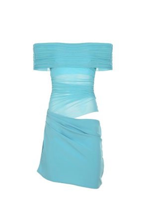 Blue Summer One-Shoulder Mesh Sheer Bodycon Dress - Sexy Waist-Cinching Mini with Exposed Waist - Y2K Fashion Trend
