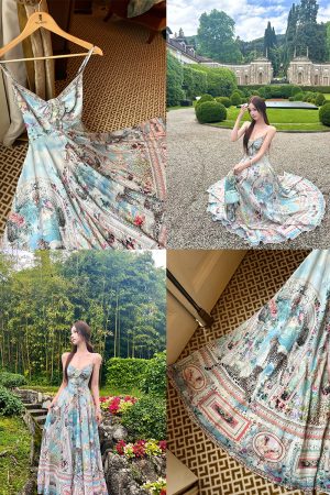 Bohemian Floral Print Long Maxi Dress for Women - White Spaghetti Strap Dress, Perfect for Summer and Y2K Style