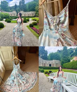 Bohemian Floral Print Long Maxi Dress for Women - White Spaghetti Strap Dress, Perfect for Summer and Y2K Style