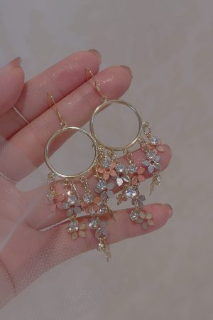 Bohemian Floral Tassel Earrings for Women - Exaggerated Forest-Style Ethnic Accessories, Unique Mosquito Coil Plate Ear Clips