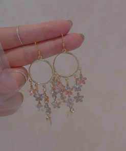 Bohemian Floral Tassel Earrings for Women - Exaggerated Forest-Style Ethnic Accessories, Unique Mosquito Coil Plate Ear Clips