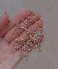 Bohemian Floral Tassel Earrings for Women - Exaggerated Forest-Style Ethnic Accessories, Unique Mosquito Coil Plate Ear Clips