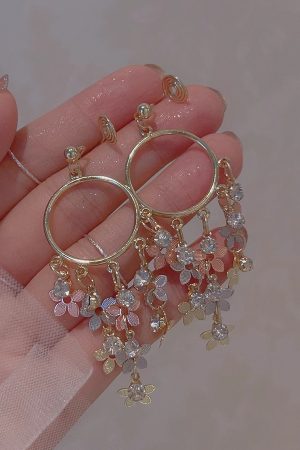 Bohemian Floral Tassel Earrings for Women - Exaggerated Forest-Style Ethnic Accessories, Unique Mosquito Coil Plate Ear Clips