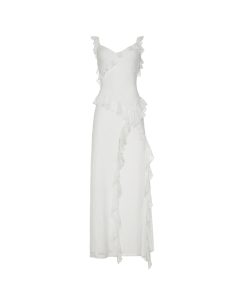 Bohemian French White Lace Split Strap Layered Dress for Summer Fashion, 90s-Inspired Style