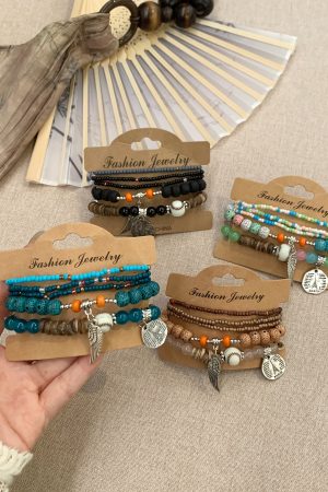 Bohemian Multi-Layer Beaded Bracelet for Women - Ethnic Style Stacking Bangle, Retro Chinese-Inspired Hand Accessory