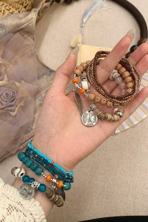 Bohemian Multi-Layer Beaded Bracelet for Women - Ethnic Style Stacking Bangle, Retro Chinese-Inspired Hand Accessory