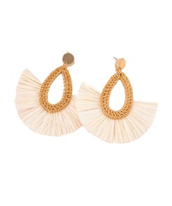 Bohemian Raffia Woven Tassel Earrings for Women - Exaggerated Ethnic Style Island Vacation Accessories