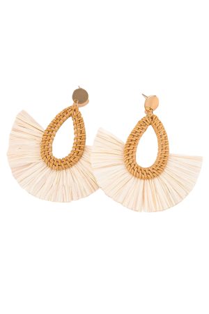 Bohemian Raffia Woven Tassel Earrings for Women - Exaggerated Ethnic Style Island Vacation Accessories