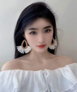 Bohemian Raffia Woven Tassel Earrings for Women - Exaggerated Ethnic Style Island Vacation Accessories