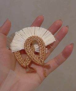 Bohemian Raffia Woven Tassel Earrings for Women - Exaggerated Ethnic Style Island Vacation Accessories