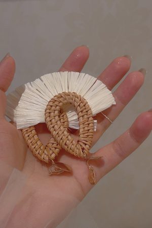 Bohemian Raffia Woven Tassel Earrings for Women - Exaggerated Ethnic Style Island Vacation Accessories