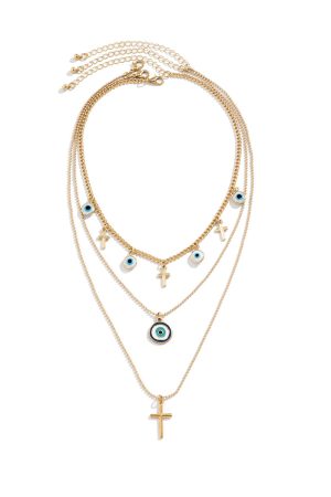 Bohemian Vintage Blue Evil Eye Pendant Necklace - French Minimalist Cross Jewelry for European and American Style