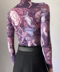 Bra Aesthetic Outfits, Messy Aesthetic Outfit - Y2K Angel Graphic Mesh Top