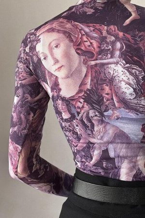 Bra Aesthetic Outfits, Messy Aesthetic Outfit - Y2K Angel Graphic Mesh Top