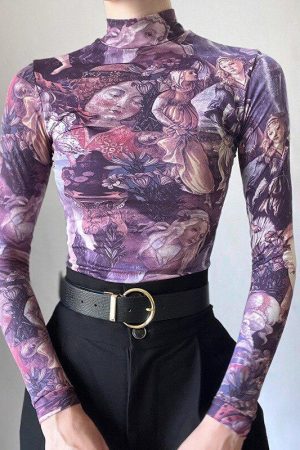 Bra Aesthetic Outfits, Messy Aesthetic Outfit - Y2K Angel Graphic Mesh Top