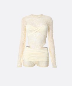 Bra Aesthetic Outfits, University Outfit Ideas Casual Simple - Lace Top & Bodysuit Two Piece Set