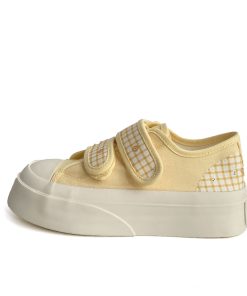 Breathable Canvas Sneakers for Women - Thick-Soled White Velcro Shoes for Summer 2025, Versatile Student Footwear