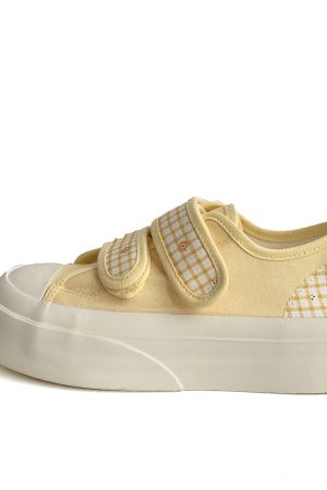 Breathable Canvas Sneakers for Women - Thick-Soled White Velcro Shoes for Summer 2025, Versatile Student Footwear