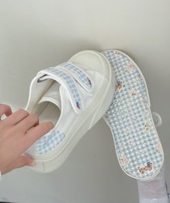 Breathable Canvas Sneakers for Women - Thick-Soled White Velcro Shoes for Summer 2025, Versatile Student Footwear