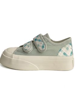 Breathable Canvas Sneakers for Women - Thick-Soled White Velcro Shoes for Summer 2025, Versatile Student Footwear