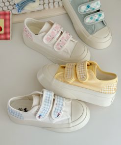 Breathable Canvas Sneakers for Women - Thick-Soled White Velcro Shoes for Summer 2025, Versatile Student Footwear